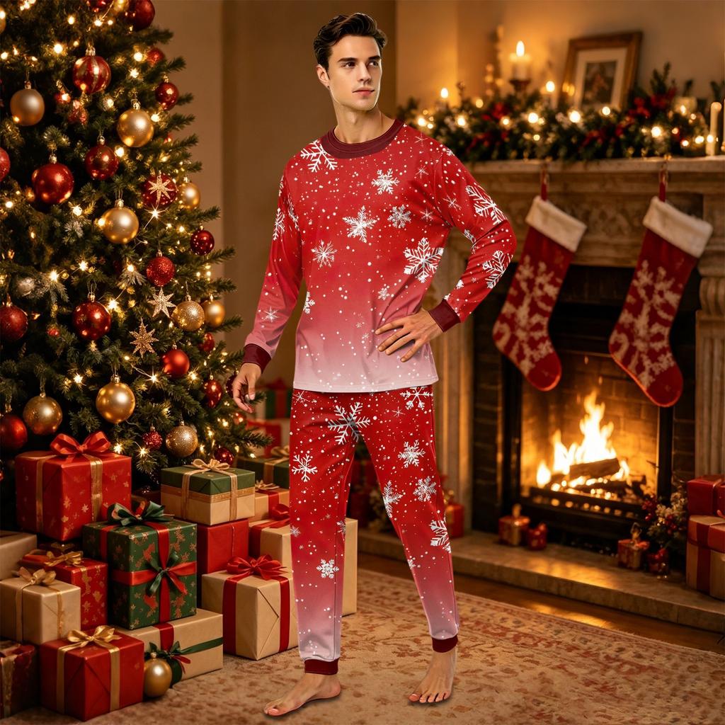 Christmas Print Family Matching Pajama Set Long Sleeve Round Neck Sleepwear for Parent and Kid