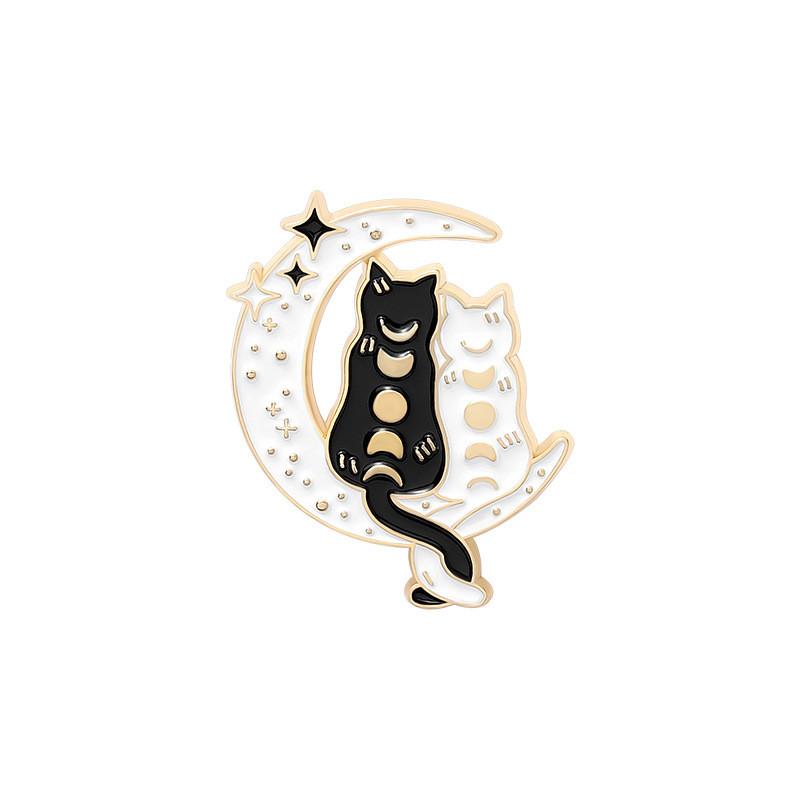 Captivating Moon Cat Design Pin Unique Alloy Brooch With Enamel Finish For Style Creative