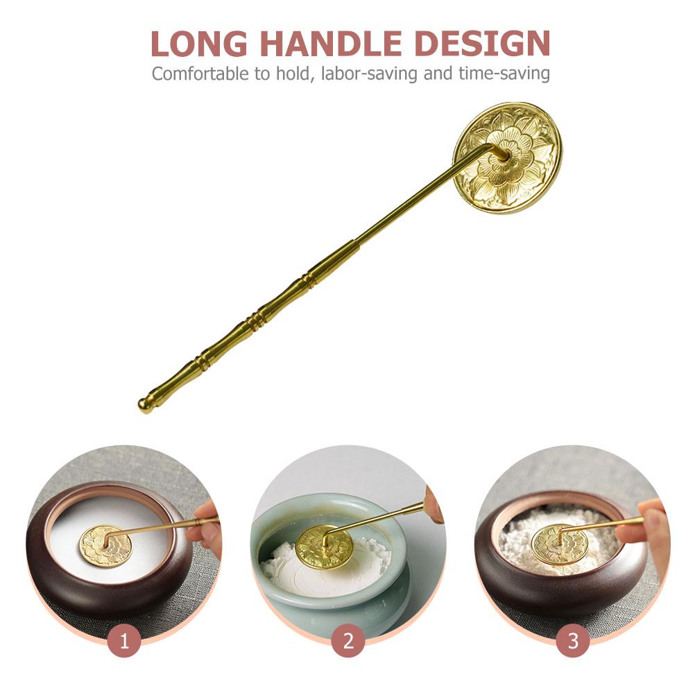 All Copper Long Handle Gray Press Incense Burner Accessory Ash Presser Seal Stick Holder Pressing Tool Supply Spoon