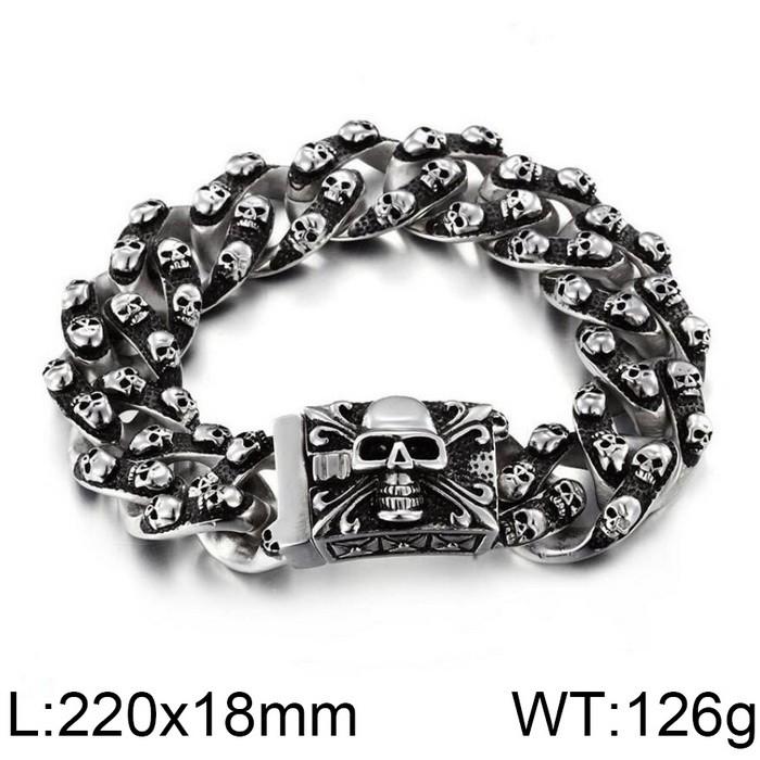 KALEN Punk Style Fine Jewelry Fashion Bracelets Stainless Steel Skull Links Bracelet for Men 22 CM&Punk