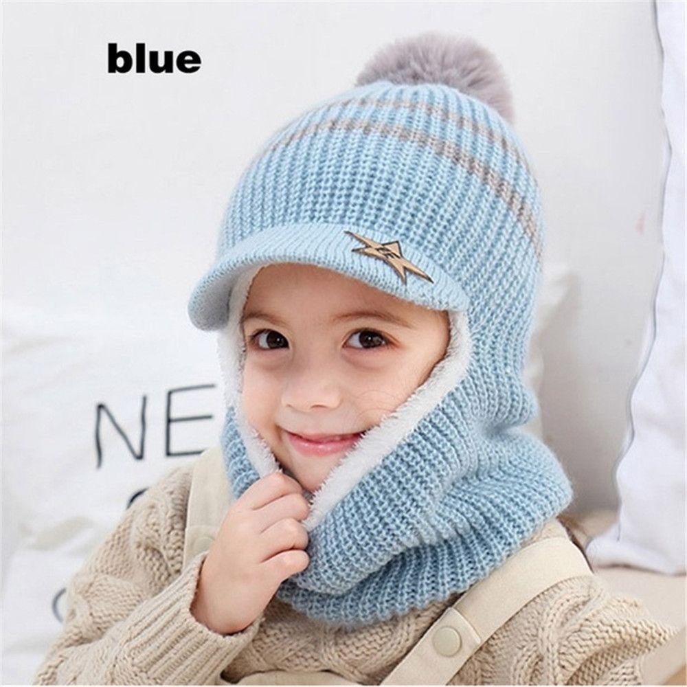 

Aged 2-5 Winter Warm Face Guard Boy Girl Baby Hat Fleece Lining Caps Balaclava Hat Scarf Beanie Hat синий