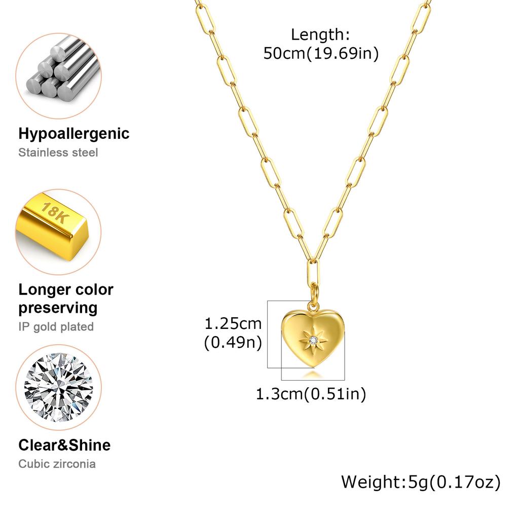 Vnox Diverse Heart Pendant Necklace For Women Girls, Stainless Steel Shell CZ Crystal Charm Choker, Fashion Jewelry Party Gifts
