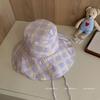 Summer thin plaid bucket hat concave shape casual versatile plaid sunshade basin hat outdoor sunscreen hat