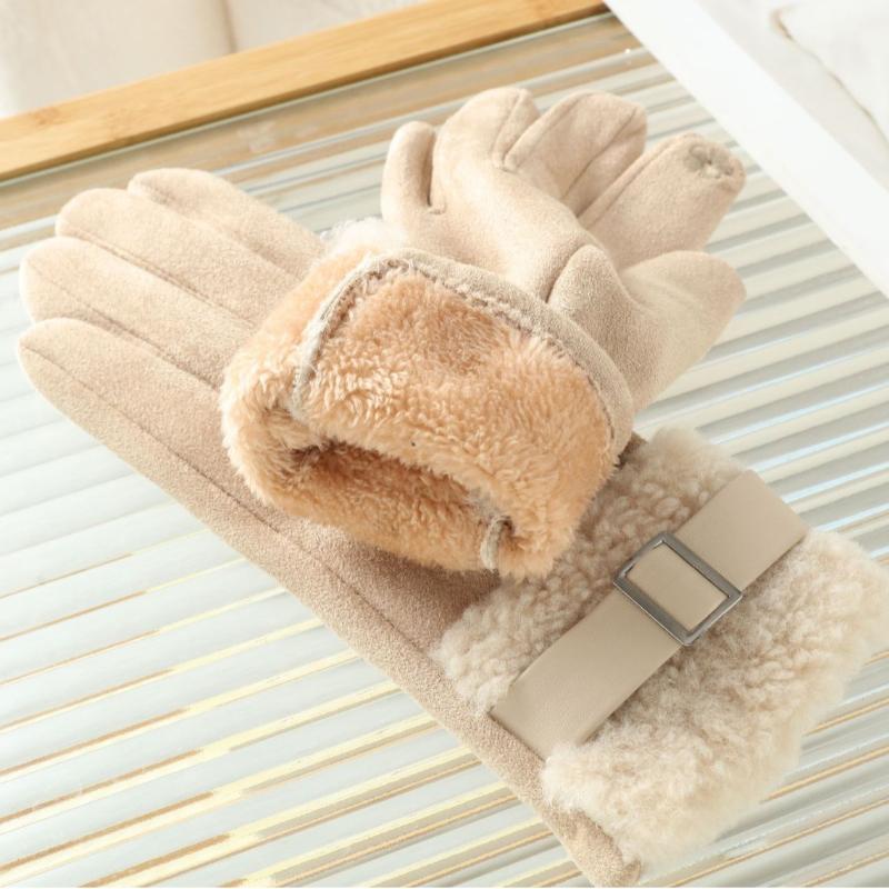Fashion Suede Women Fleece Gloves Thick Warm Touch Screen Cycling Mittens Windproof Cold Protection Outdoor Ski Gloves