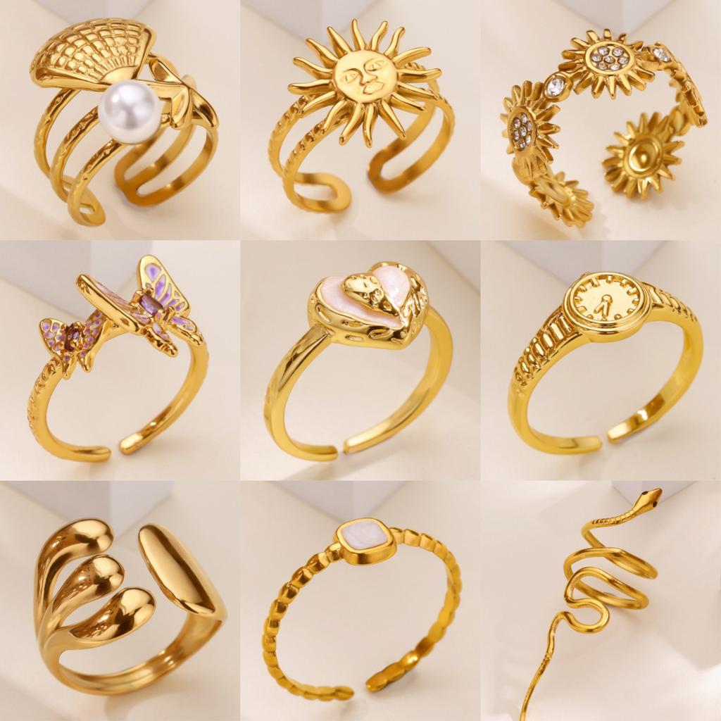 Three-dimensional double-layer sun starfish stainless steel plated k ring openable ring jewelry hot-selling new