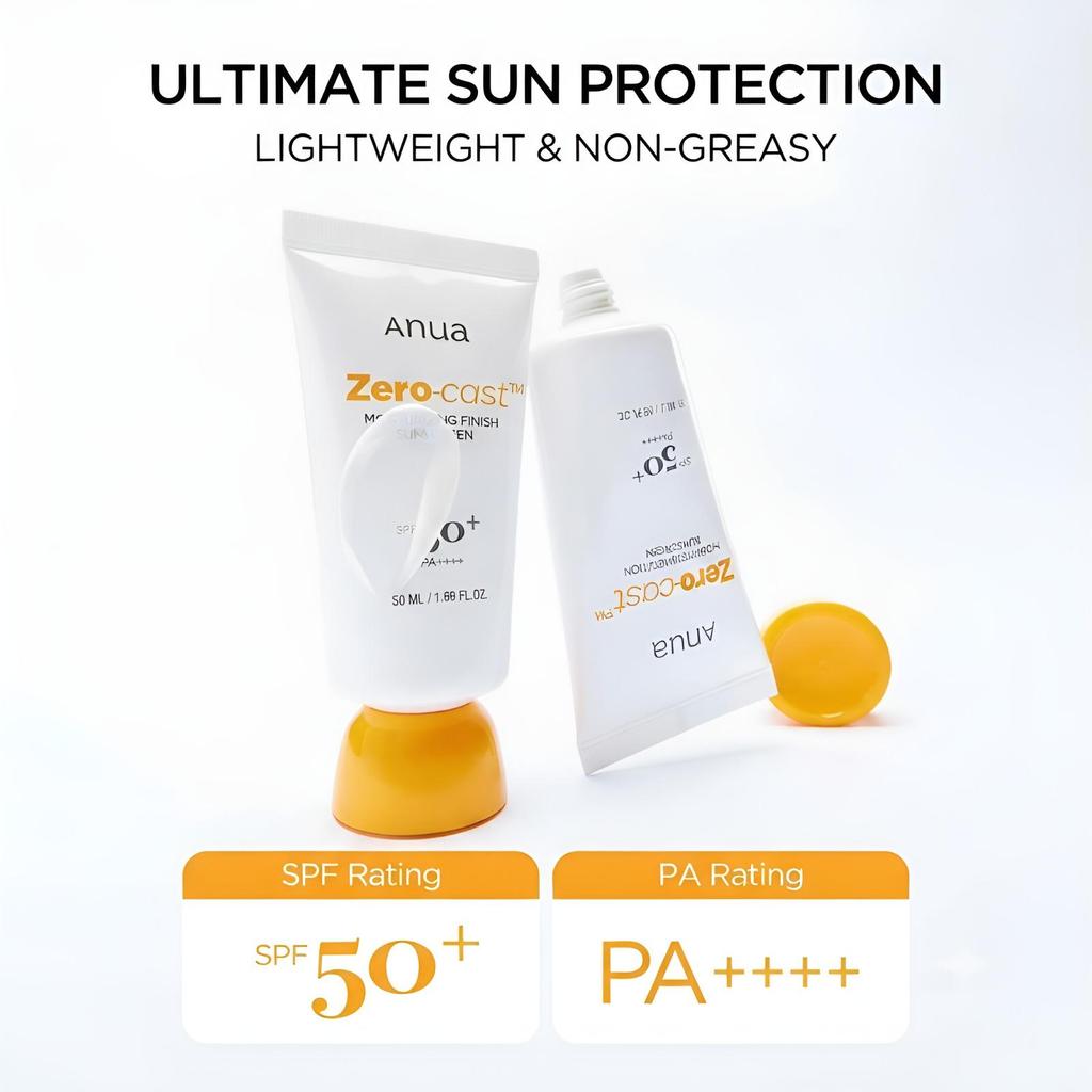 ANUA Zero-Cast Daily Moisture Sunscreen SPF50+ PA++++ 50ml Invisible Hydrating Sun Cream