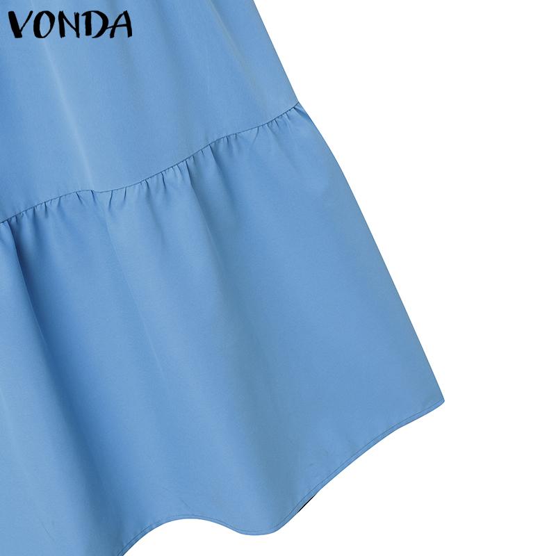 VONDA Women Round Neck Sleeveless Ruffled Casual Swing Pleated Dress