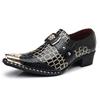 Men's crocodile pattern leather shoes iron head dress shoes men's large size leather shoes