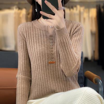 Damenmode Lässiger Einfarbiger Druck Herbst Winter Langarm O-Ausschnitt Pullover