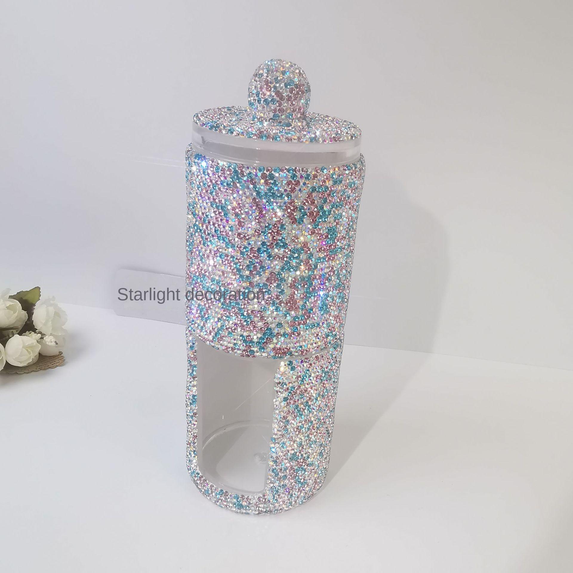 

Роскошный органайзер для акриловых кистей с крышкой, сверкающие стразы, косметический органайзер для макияжа, круглый контейнер для хранения 7x7x20cm