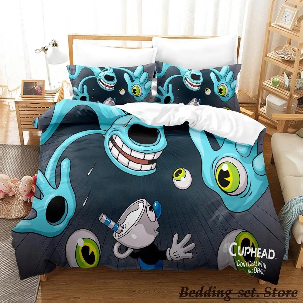 Kawaii Cuphead Mugman Beddengoed Set Eenpersoons Twin Volledig Queen King Size Bedset Volwassene Kind Slaapkamer Dekbedovertrek Sets Anime Spel Bed