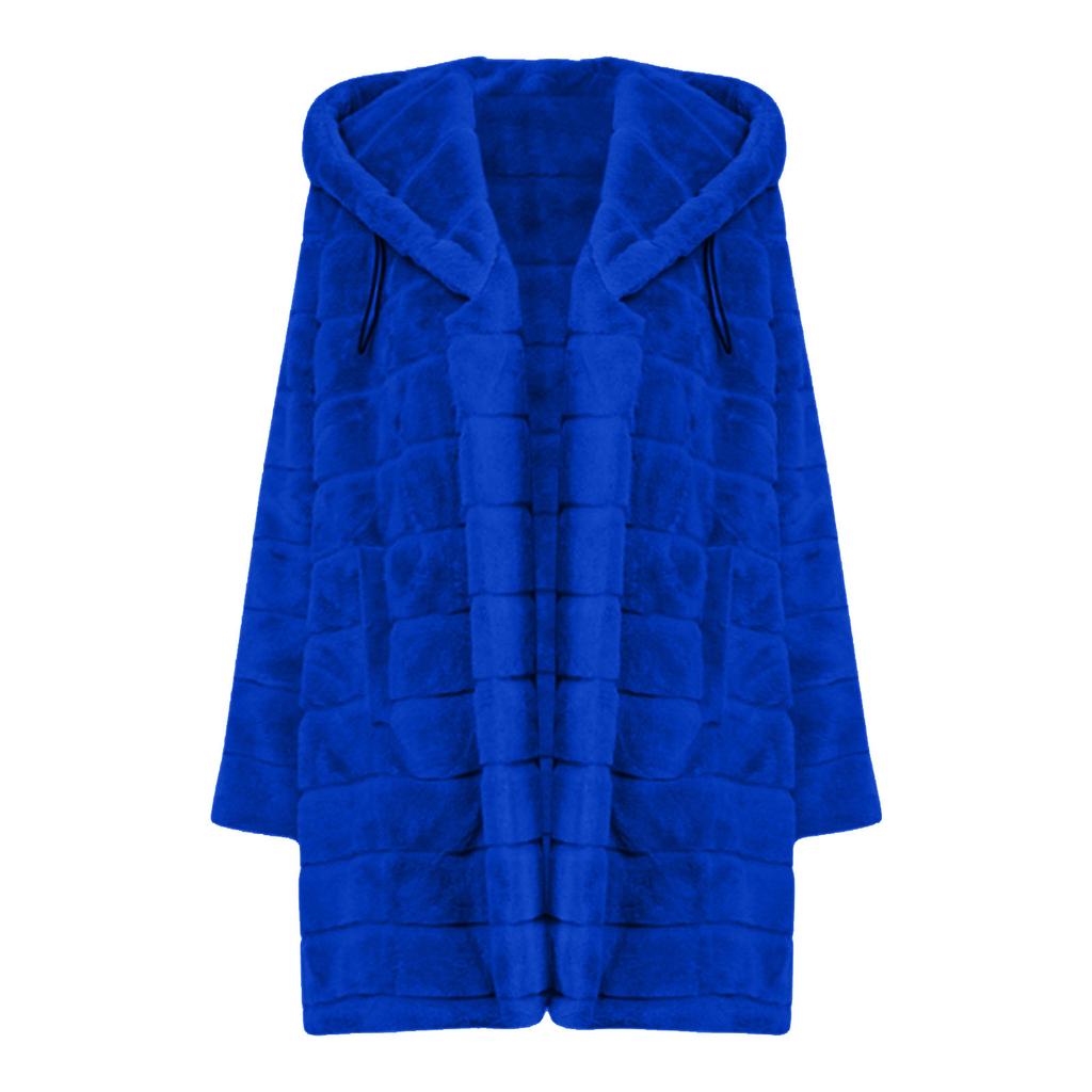 Women's Fashion Long Sleeve Plush Waistcoat Faux-Fur Hoodie Top Coat Outwear