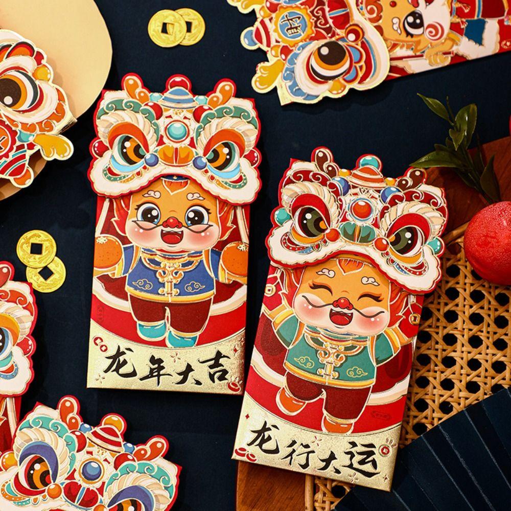 

4Pcs/set 3D Awakening Lion Red Packet Bag Chinese Style New Year Envelope Bag New Year