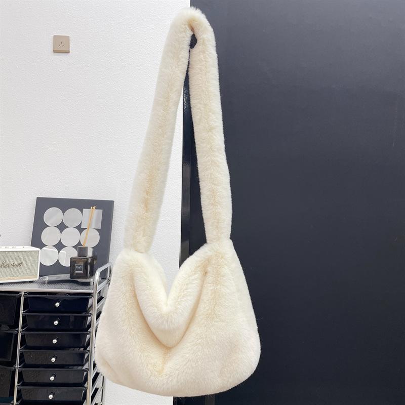 Y2k Cool Girls Crossbody Bag Faux Fur Shoulder Bags for Women Soft Plush Ladies Large Handbags Casual Female Zipper Tote Purse