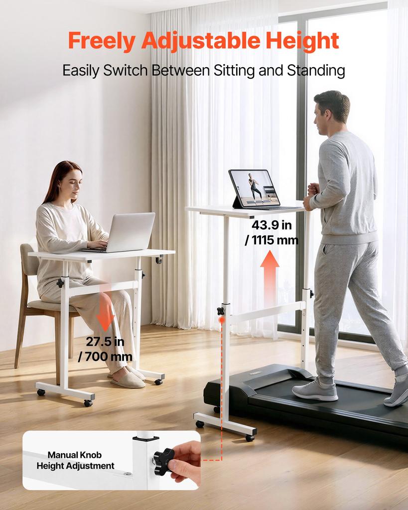 VEVOR Standing Desk, Adjustable Height Mobile Stand Up Desk with Lockable Casters