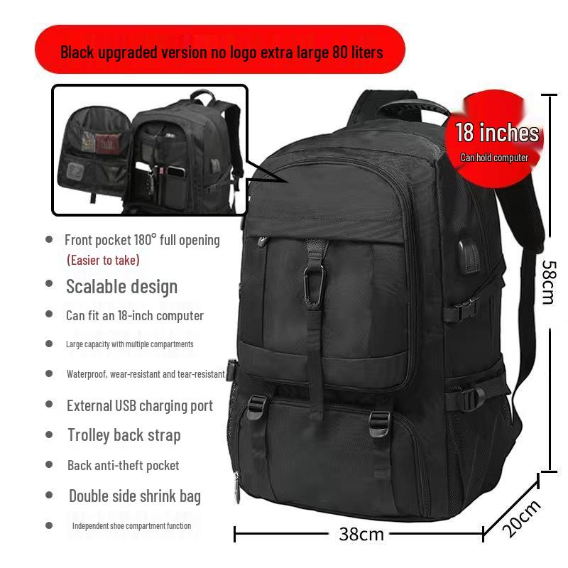 Men's Extra Large Expandable Travel Backpack with Multi-Compartment Storage