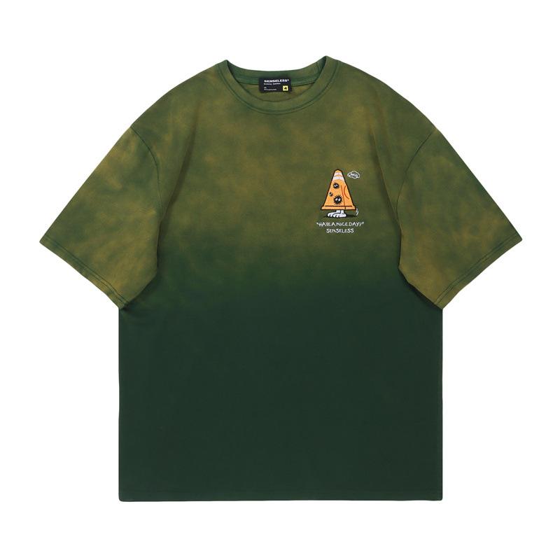 

Модная летняя новая ретро стираная и потертая градиентная уличная модная брендовая универсальная футболка с короткими рукавами свободного кроя XL