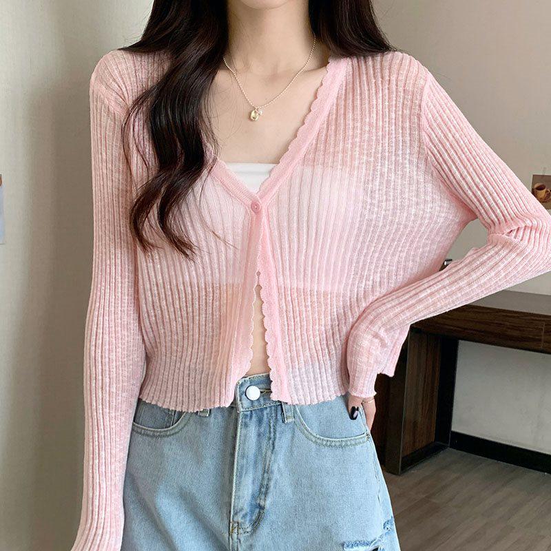 

Women s Knitted Ice Silk Cardigan - Short, Long Sleeve, Lightweight Summer Shawl for Sun Protection and Early Autumn Wear M (91-105 jin)