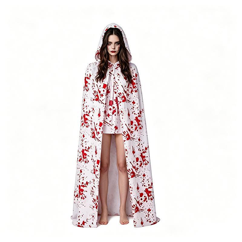 Halloween Cosplay Blood Splatter Hooded Cape Cloak Bloody Apron Tights Socks Scary Party Dress Up Costume Accessories For Adult