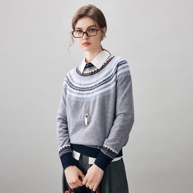 Komonboka 2025 Autumn/Winter Women's Fair Isle Cashmere Round Neck Sweater