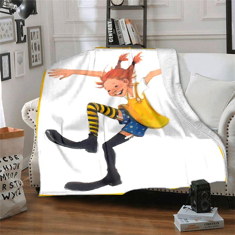 Coperta in Flanella di Pippi Calzelunghe Morbida Calda per Tutte le Stagioni, Design per Campeggio, Viaggio in Auto, Escursionismo Divano, Letto, Ufficio Regalo Perfetto per Feste