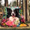 1pc Floral Border Collie Print Outdoor Soft Polyester Flannel Throw Blanket Versatile for All Seasons , Soft , Cozy , Warm All Season Quilted Throw ,