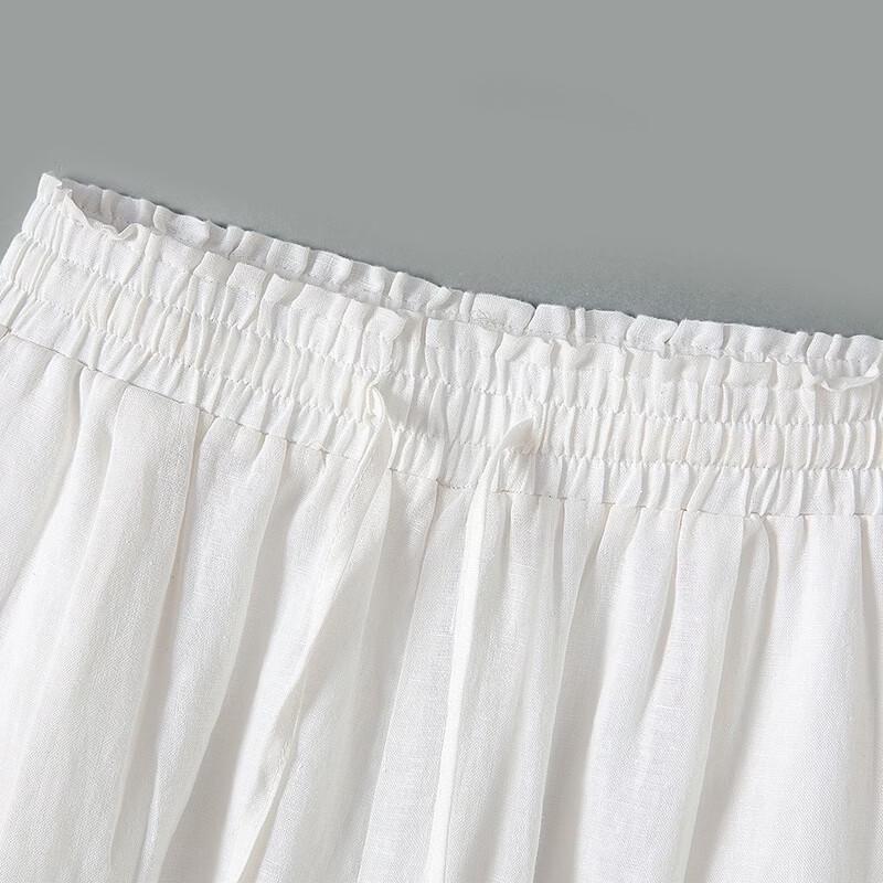 Women's Ta Chi Lace Hem Linen Drawstring Cropped Pants