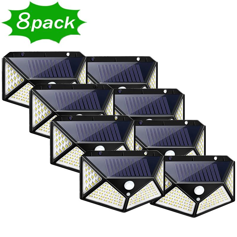 1~12PCS 100 LED Solar Power Wall Light Motion Sensor Waterproof Outdoor Garden Lamp Yard Waterproof Stairs Outdoor Wall Light