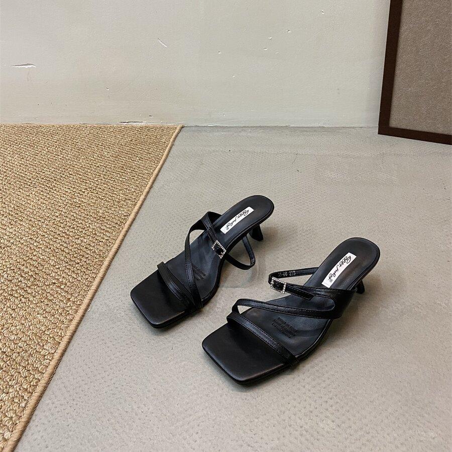 Fashion Bailamos 2025 Summer New Brand Women Slipper Fashion Open Toe Slip On Slides Ladies Elegant Thin High Heel Dress Pumps Slides Mu
