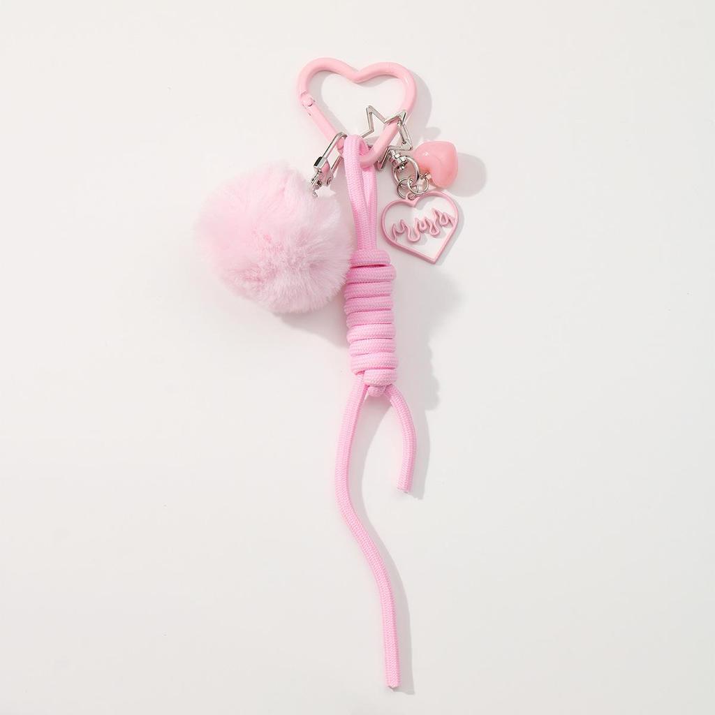 Autumn & Winter Sweet Casual Pompom Bow & Heart Woven Keychain Charm