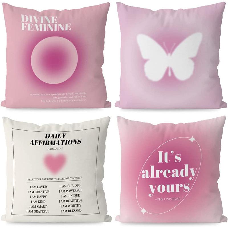 Modern Ins Style Pink Girl's Heart Pillow Case Nordic Linen Cushion Sofa Bedside Pillow