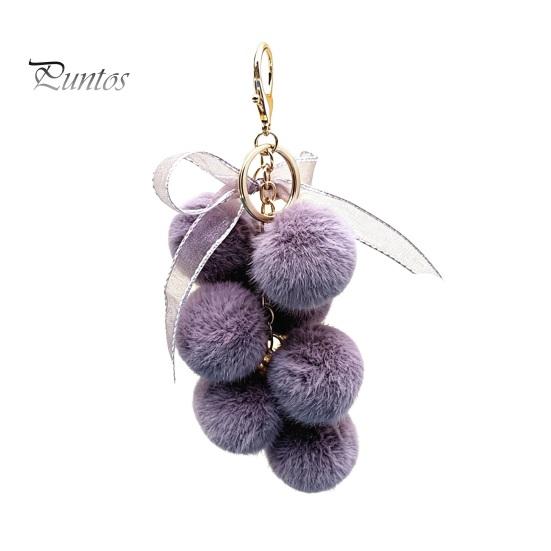 Grape Cluster Bag Charm Plush Keychain for Handbags, Fuzzy with Backpacks Accessory Bow, Decorative Fluffy Ball Keyring and Purses Decoration
