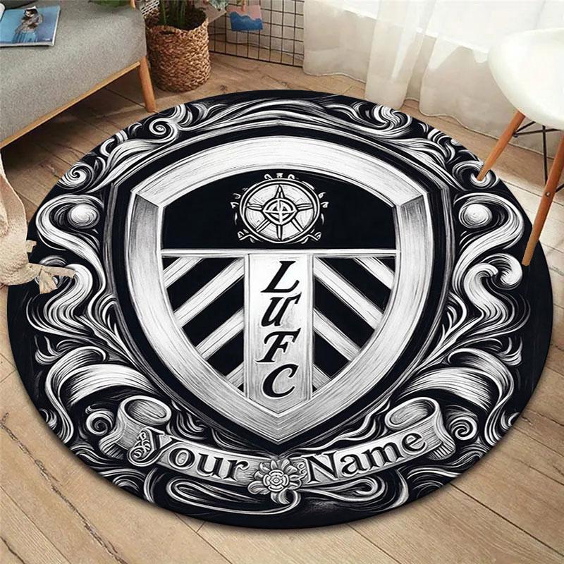 Leeds United Custom Name Round Area Rug,Carpet Rug for Living Room Bedroom Sofa Playroom Decor,Non-slip Floor Mat
