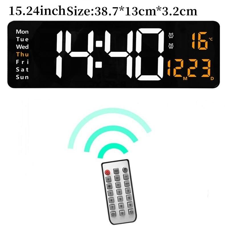 16 Inch Large Digital Wall Clock TEMP Date Week with Remote Control Timer Countdown Table Clock 2 Alarm 12/24H Wall-mounted LED Clock