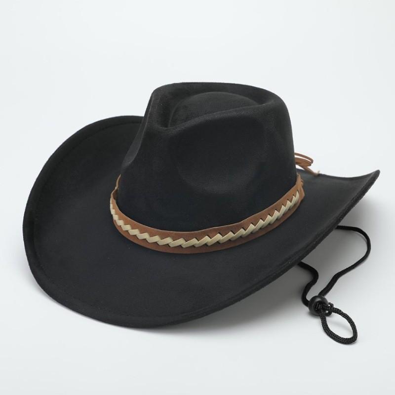 Western Cowboy Hat Jazz Hat Panama Hat Sun Hat Felt Wide Brim Fedora Decorative Rolled Hat