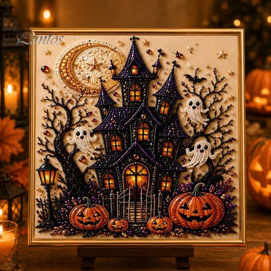 Handgefertigte Wanddekoration für Halloween, Perlen-Kunst-Set, Hexe Geist Malerei DIY Kürbis Diamant Gruseliges Bastelset für Erwachsene, Kreatives Feiertagsgeschenk für Liebhaber