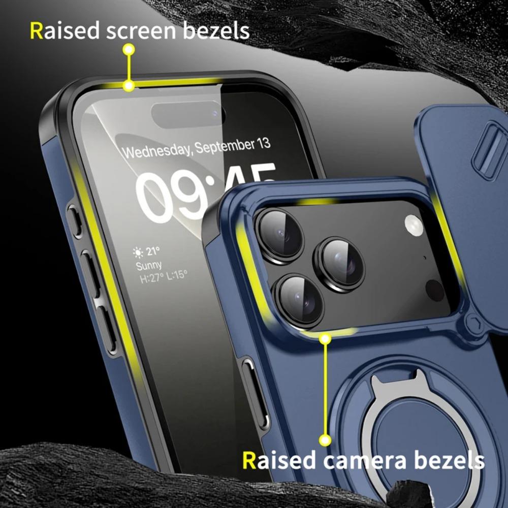 For iPhone 17 Pro Max 17 Air Case Heavy Duty PC+TPU Ring Car Mount Magnetic Stand Slide Camera Cover iPhone17