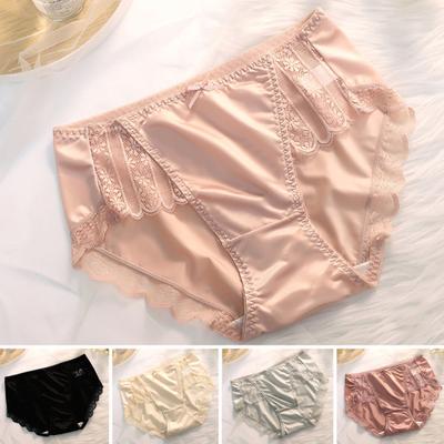 Slip din satin transparent cu cusături din dantelă, decor sexy cu fundătură, cu ridicare de șold, respirabil, chiloți subțiri pentru femei
