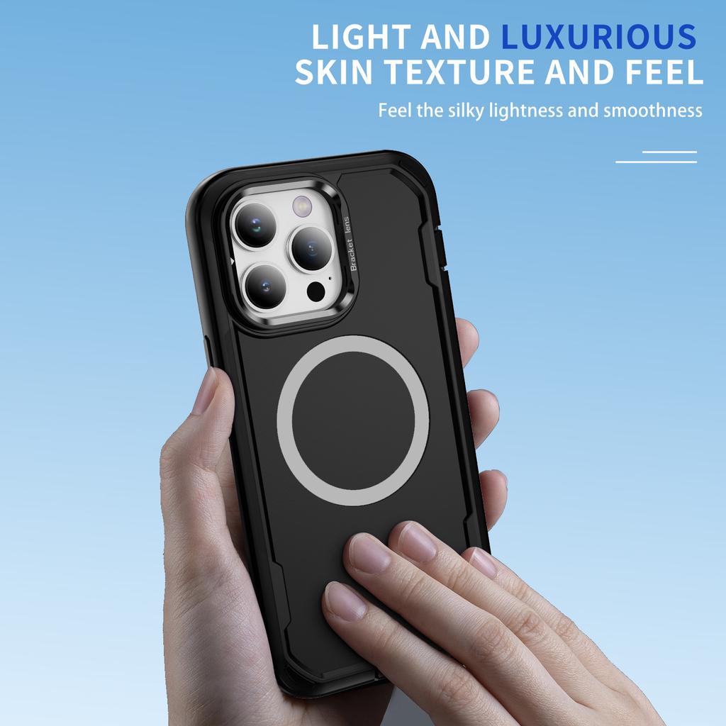 For iPhone 14 Pro Case Compatible with MagSafe Lens Frame Kickstand TPU + PC Shockproof Phone Cover