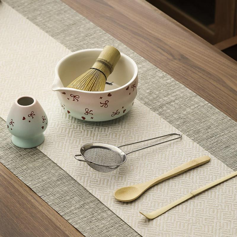 6-teiliges/Set Traditionelles Bambus Keramik Japanisches Matcha Tee-Set Matcha Schale Löffel Teezubereitungswerkzeuge Matcha Besen Set Zubehör Neu