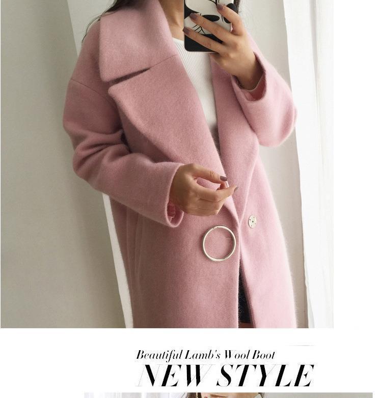 2022 Autumn/Winter Korean Style Thickened Woolen Coat, Large Lapel, White Mid-Length Cocoon Shape Overcoat for Women