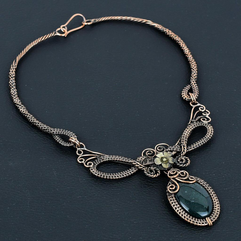 Bloodstone Necklace, 999 Copper Wire Wrapped Jewelry, Gemstone Jewelry Adjustable Chain Necklace, Handmade Wedding Gift Jewelry