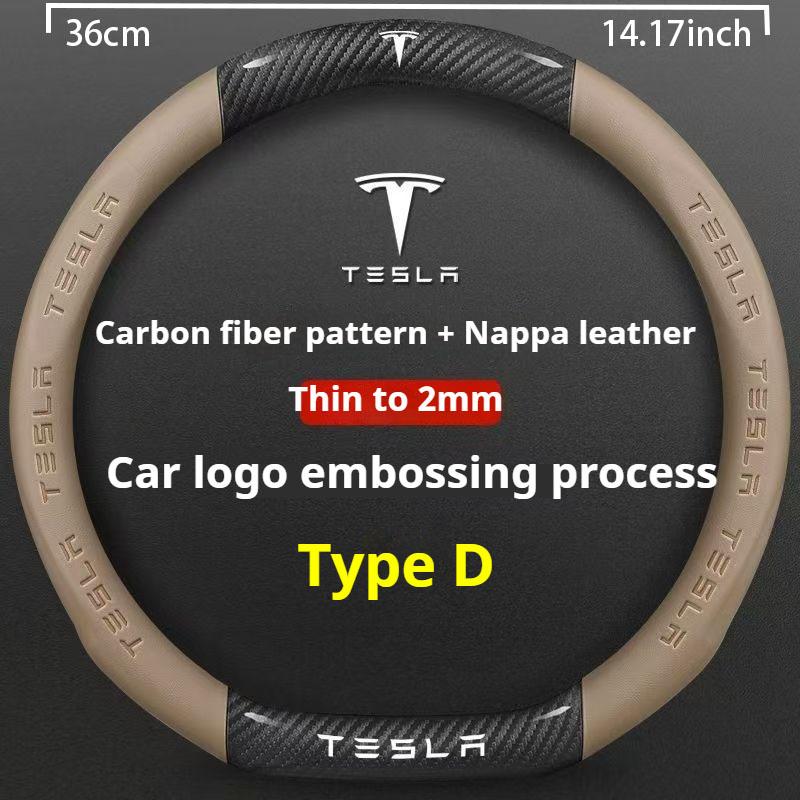 Car Carbon Fiber Leather Anti-Slip Steering Wheel Cover For Tesla Cybertruck Beast Roadster Model 3 Model Y Model S Model X
