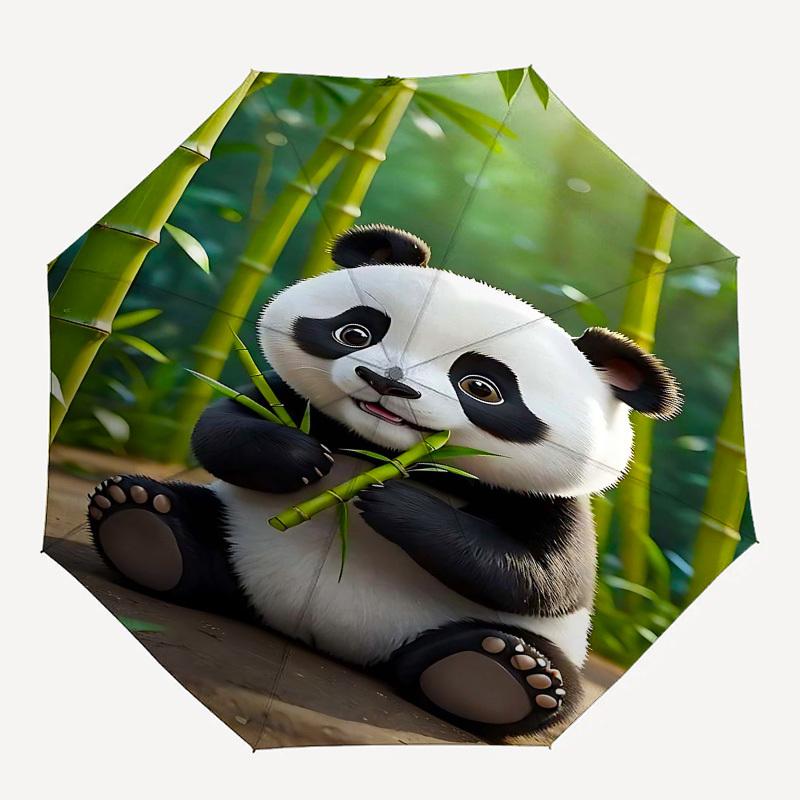 

1pc panda bambooOpen/Close Umbrella-Windproof, Compact Travel Umbrella, Sturdy 8-Rib Shaft, Outdoor Accessory, 1070