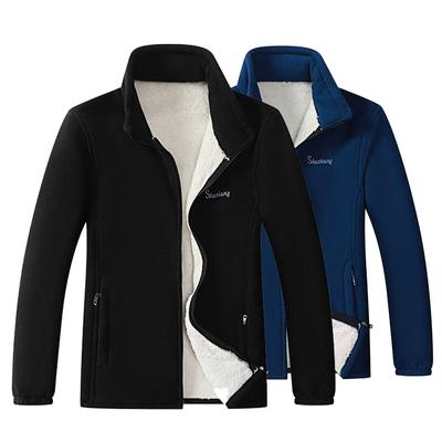 Pánská móda Klopa Sametová teplá bunda Polar Fleece Zima Podzim Venkovní Větrovka Zip Jednobarevné Volné ležérní kabát Silná bunda pro muže