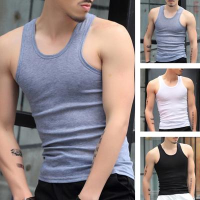 2 Pcs Men Summer Fitness Vest Solid Color Seamless U Neck Sleeveless Stretchy Soft Breathable Quick-drying Pullover Casual Men Gym Sport Tank Top