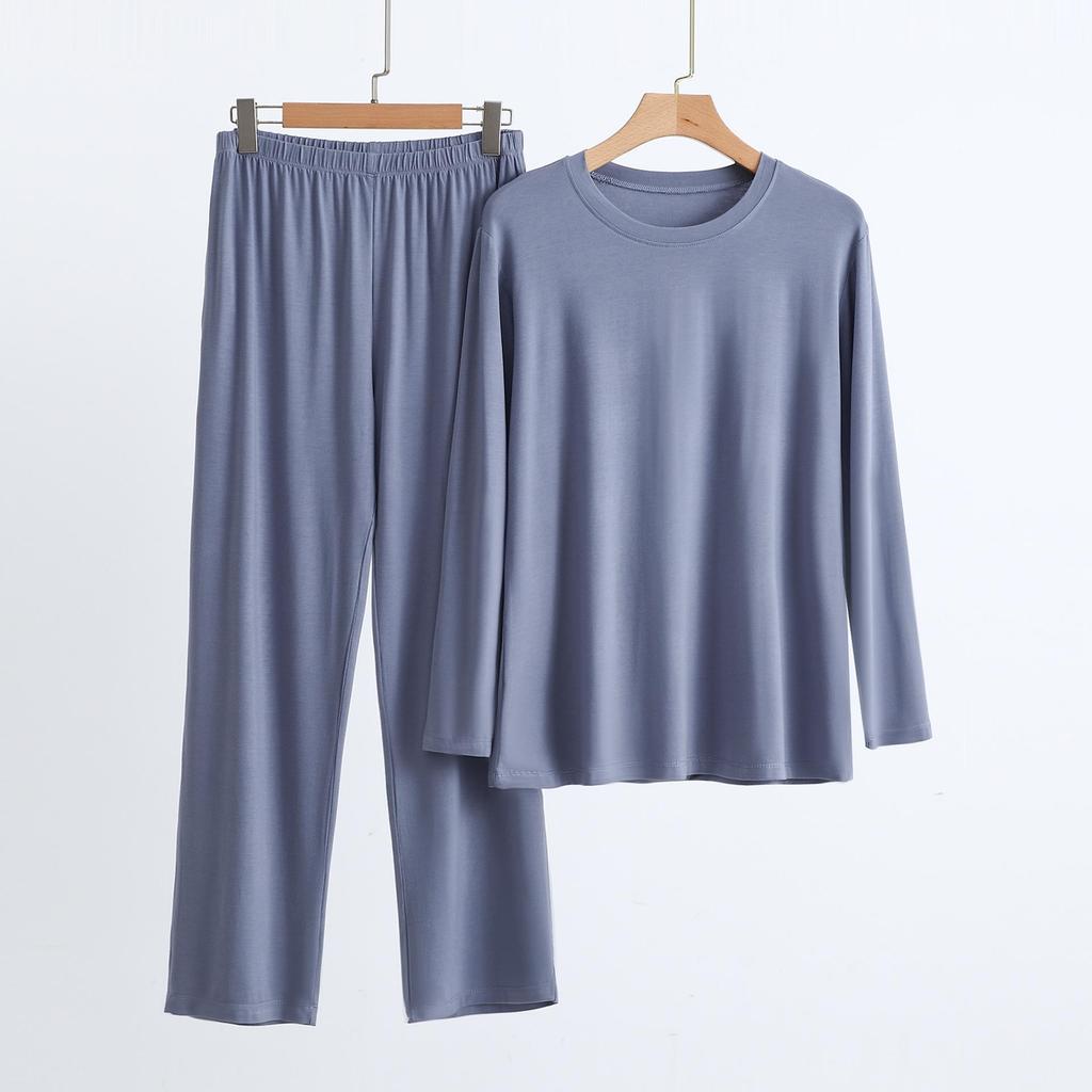 Pánský nadměrný modální pyžamový set - Dlouhý rukáv, Dlouhé kalhoty, s kapsami, Ležérní volný dvoudílný domácí oděv.