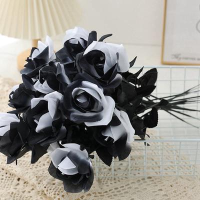 12 Stück Dunkelgotischer Stil Künstliche Schwarze Rosen Blumenstrauß für Hochzeit Brautparty Heimdeko Valentinstag Geschenk