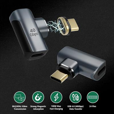 Magnetický adaptér USB C 90stupňový magnetický adaptér USB C 24 kolíků s PD 100W rychlé nabíjení USB 4.0 40 Gb/s 8K 60 Hz