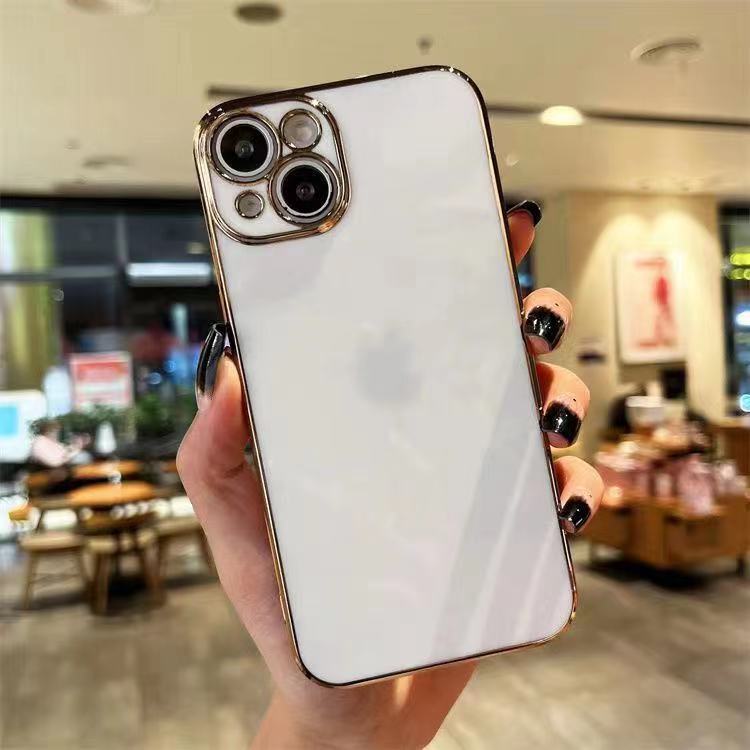 Applicable To Apple 15 Mobile Phone Case Fine Hole Straight Edge 6D Solid Color Electroplating IPhone 14 Full-pack Transparent Anti-fall 13 Soft Case